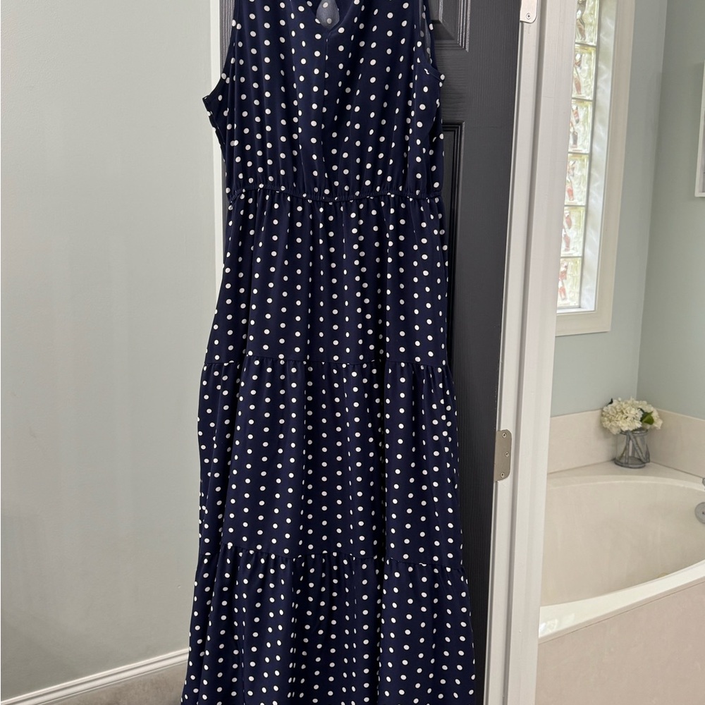 Navy Polka Dot Sleeveless Dress